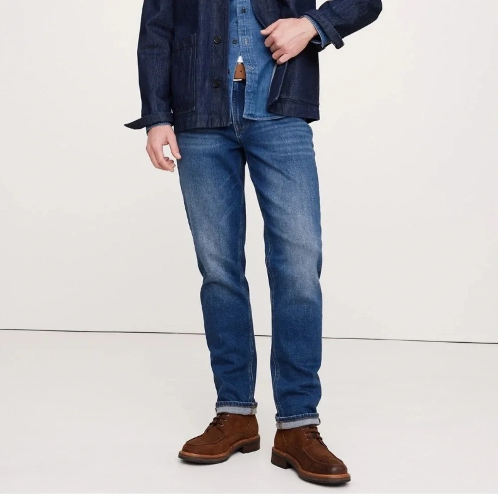 MENS BANANA REPUBLIC Medium Wash Travel Slim Straight Leg Denim Jeans 33 30